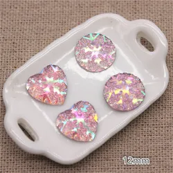 100PCS 12 millimetri Fiocco di Neve Superficie Luce Rosa Cuore/Rotondo Flatback Cabochon In Resina Accessori FAI DA TE Bottone Decorativo Scrapbooking