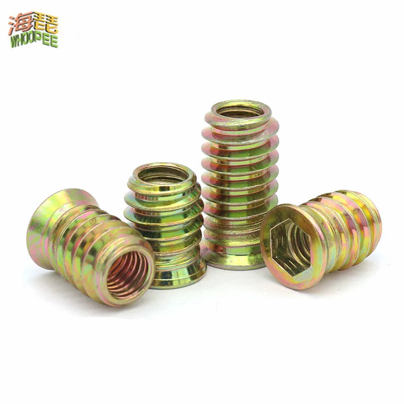 10pcs M6 M8 M10 Steel Metal Hexagon Hex Socket Drive Head Embedded Insert Nut E-Nut for Wood Furniture Inside and Outside Thread