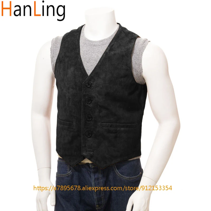 Men\'s vest brown suede vest single breasted casual vest steampunk style