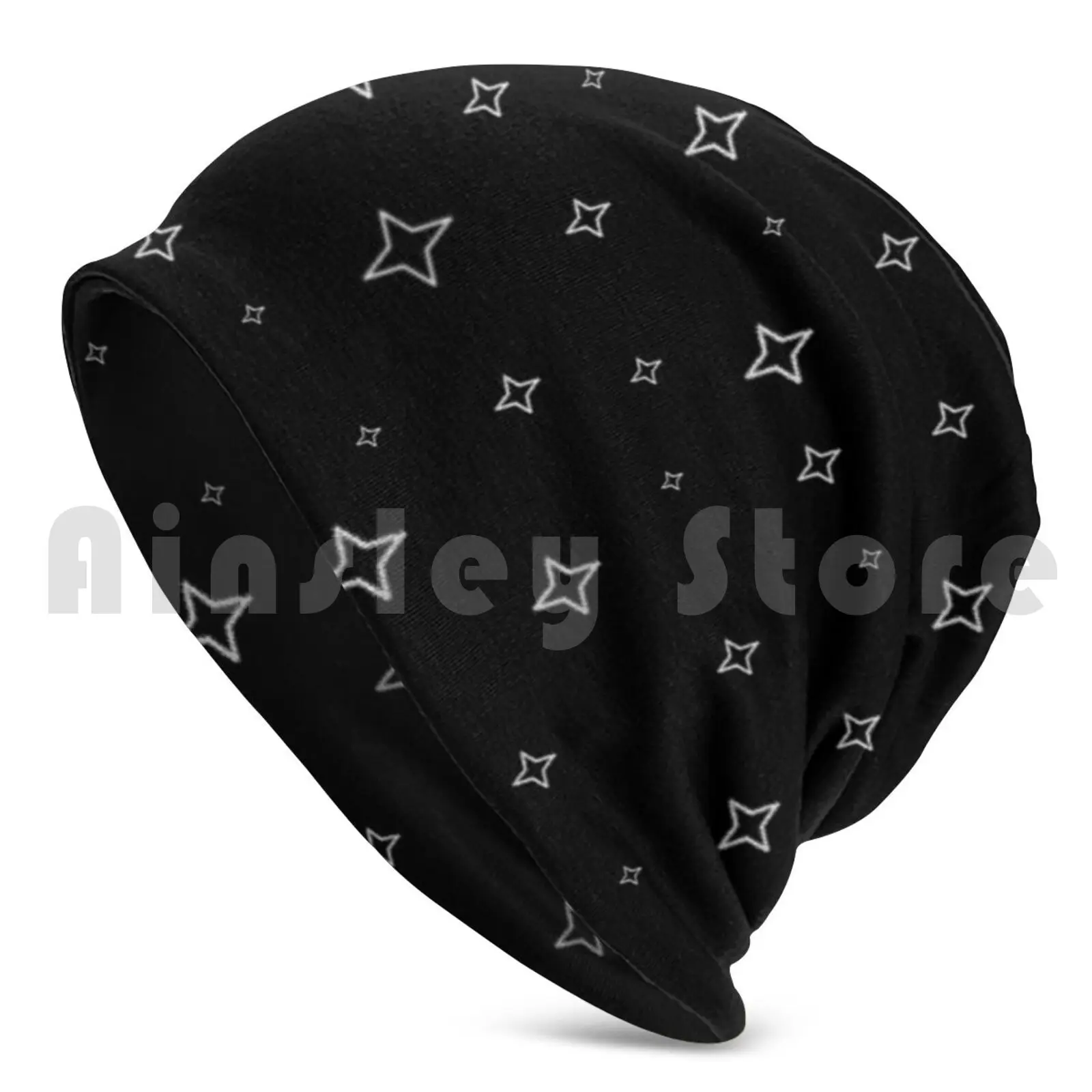 The Stars Beanies Knit Hat Hip Hop Night Popular Trending Black White Stars Glow In The Dark Pattern