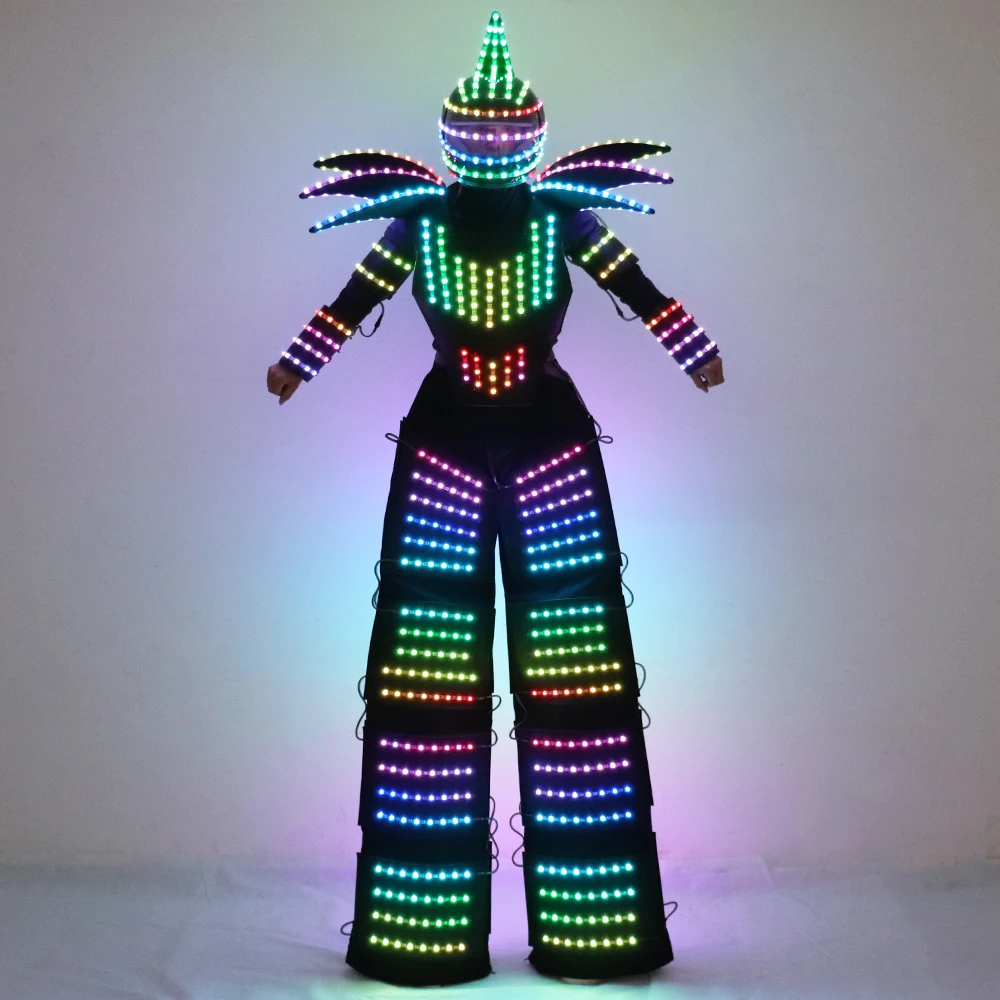 

Pixel LED Robot Suit Light Up Stilts Walker Costume David Guetta Dance Color Luminous Clothing Laser Gloves CO2 Gun Jet Machine