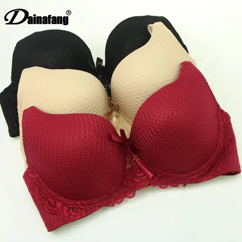 DaiNaFang seksowna kokardka bielizna BCDE biustonosze dla kobiet Push Up koronkowa kwiecista kolacja wyściełany Top bielizna z fiszbinami Plus Size