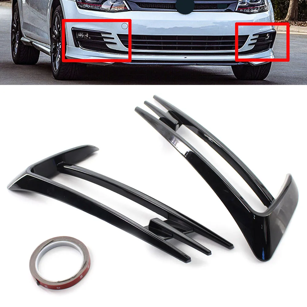 2Pcs Front Bumper Fog Light Lamp Eyebrow Wind Knife Gloss Black ABS Car Accessories For VW Golf 7 MK7 2014 2015 2016 2017