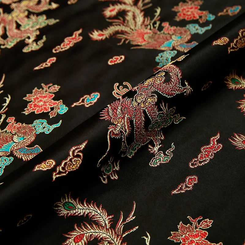 500X75cm dragon pattern embroidered clothing fabrics Black red woven brocade jacquard sewing fabric by the meter