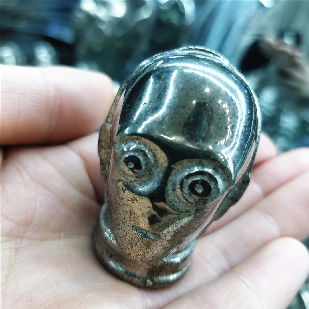 Natural Pyrite Carved Robot Butler Ornament Boy Love Gifts Quartz Mineral Figurine Stone Handcrafts Teenage Apartment Decoration