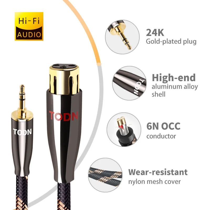 TODN HiFi cable audio XLR cable 6N OCC Audio calble 3.5mm aux plug convert XLR plug