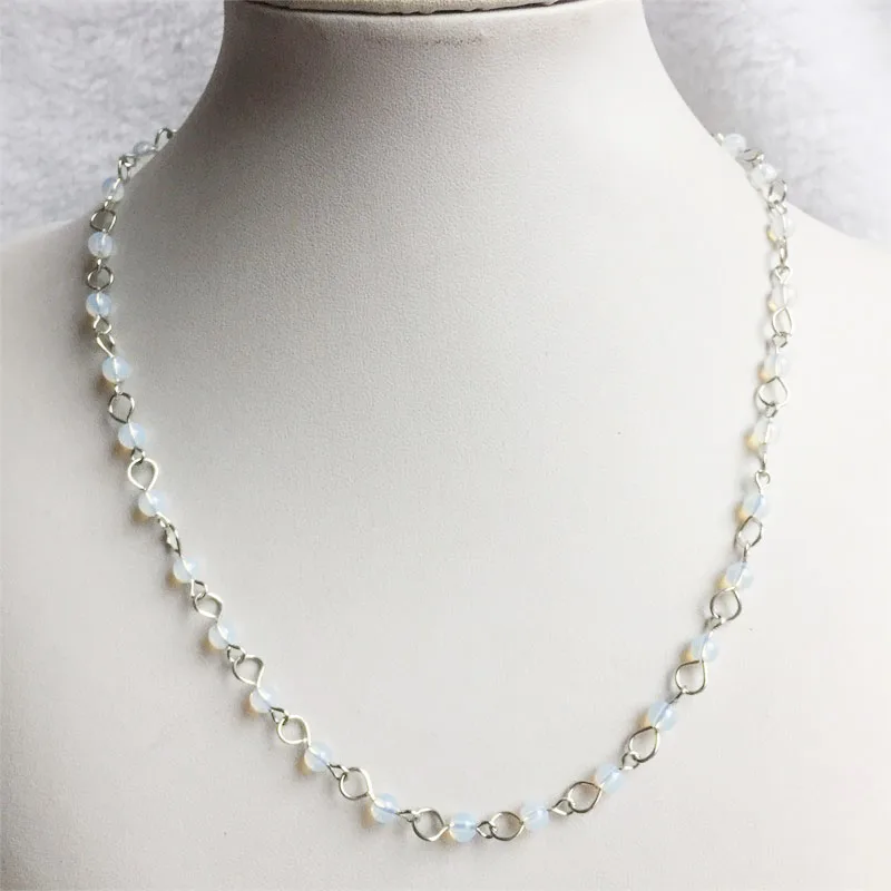 6MM 8MM White Opal Necklaces for Women Jewelry Sweater Chain Party Gift 35/40/45/50/55CM