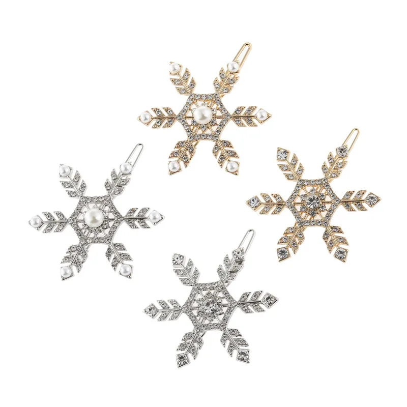 

Snowflake Hair Clip Women Hair Pin Alloy Hair With Artificial Diamonds and Pearls Festival Hair Accessories