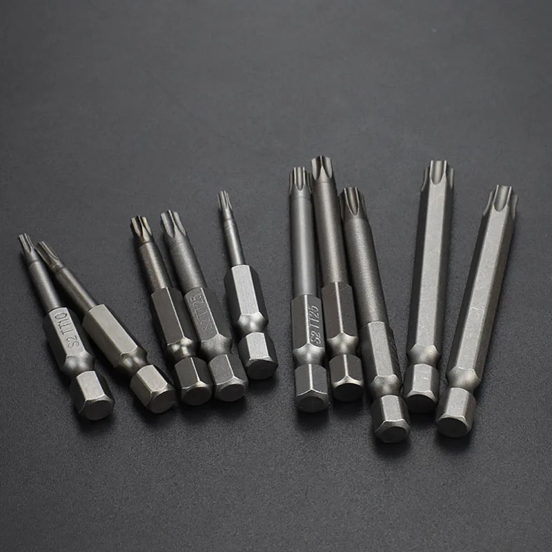 1 pçs 50mm chave de fenda conjunto 1/4 "hex haste torx chave de fenda magnética bits para bolso buraco gabarito t8, t10, t15, t20, t25, t27, t30, t40