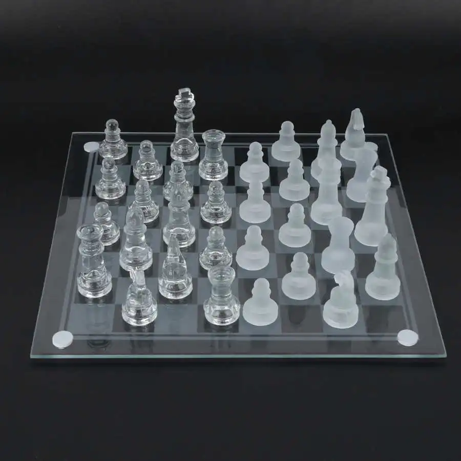 25x25cm Anti Broken Crystal Chess With Checker Board Set Matte And Clear Glass Chess Game