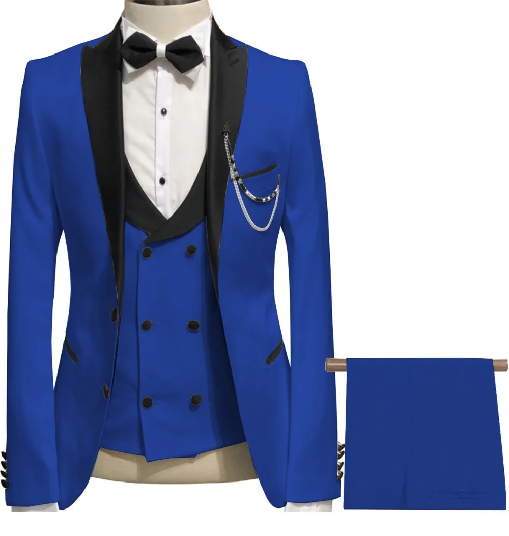 

JELTONEWIN Custom Made Royal Blue 3 Pcs Groomsmen Groom Tuxedos Men Suits Party Wedding/Prom Best Man Blazer (Jacket+Pants+Vest)