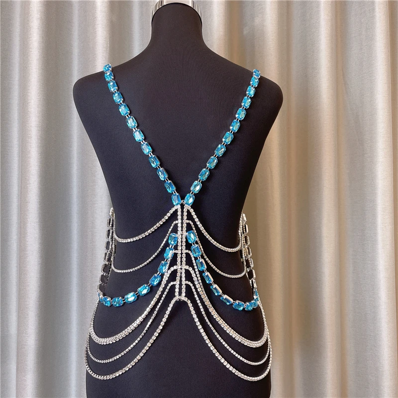 الفاخرة كريستال مزدوجة الجسم سلسلة الصدرية تسخير للنساء عيد الميلاد الجوف الشرابة حجر الراين الصدر سلسلة بيكيني الملابس الداخلية مجوهرات #6