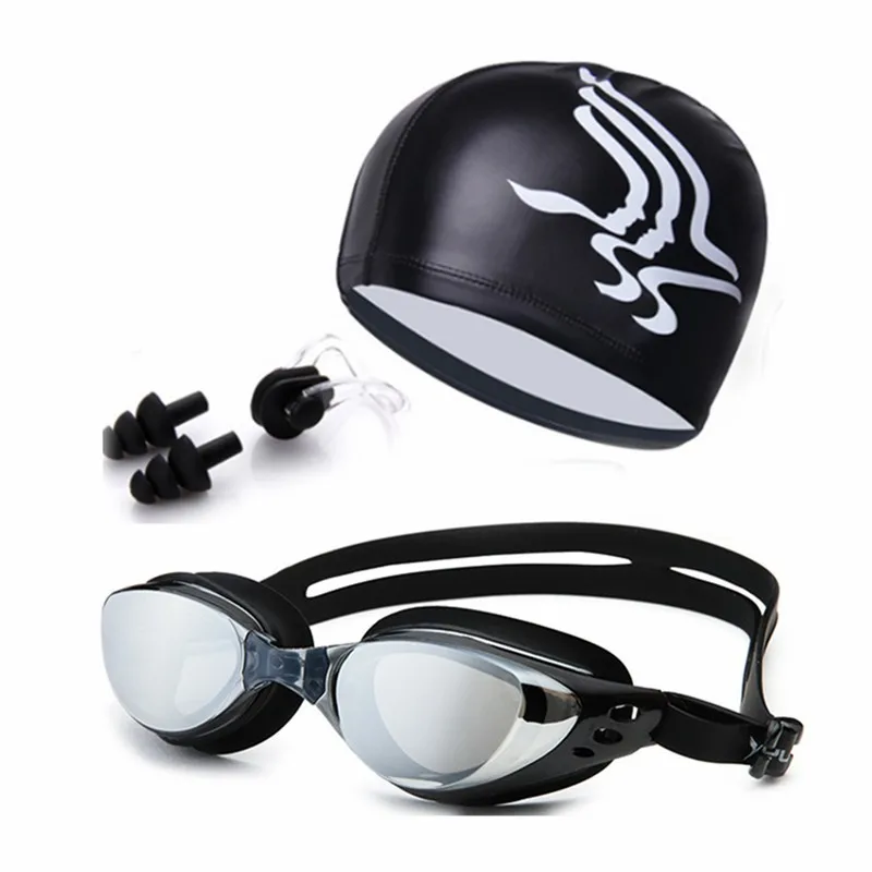 Professional Swim Glasses Unisex Swimming Goggles Waterproof anti-fog UV Protection Surfing Swim Caps Earplugs Nose Clip Set