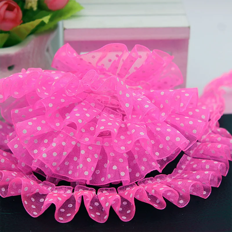 60Yards Beautiful Pleated Trim Vintage Ruffle Lace Ribbon Fabric Sewing Dots Shape Trimming for Kids Dress