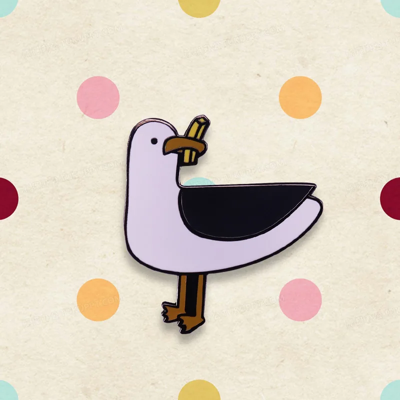 Chip Thief A fun cheeky seagull Cartoon seaside Pigeon Enamel Brooch Pin Collar Badge Jewelry Clothes Decor