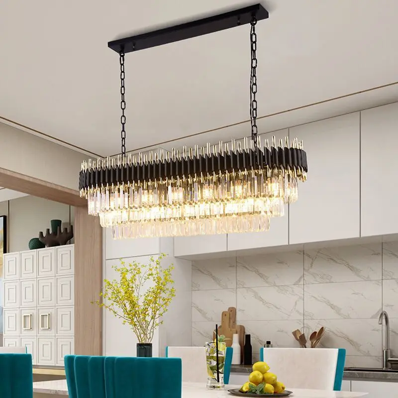 

Modern Crystal Chandelier For Dining Room Luxury Kitchen Island Hanging Lighting Fixtures Black LED Cristal Lustres