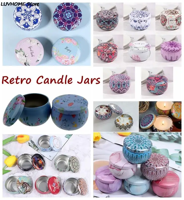 Retro Luxury Candle Jars Holder Storage Case Empty Tin Box Round Container with Lid Small Diy Candle Making Wedding Sweet Gifts