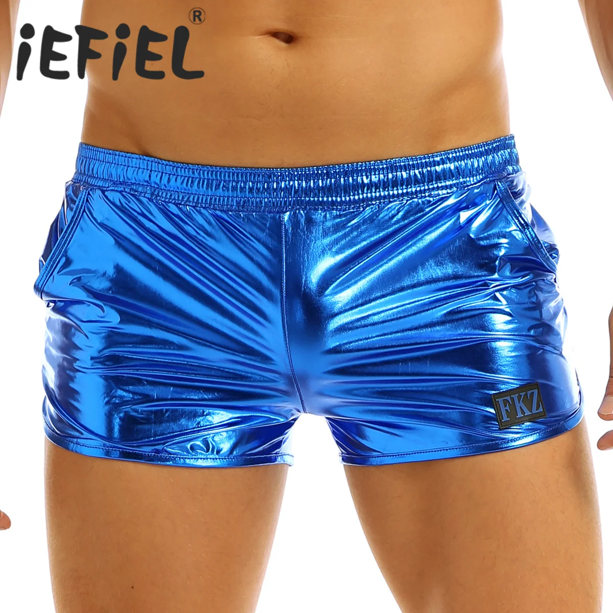 Male Men Shiny Metallic Boxer Shorts Hot Pants Low Rise Stage Performance Rave Clubwear Costume Shorts Trunks Underpants Bottoms