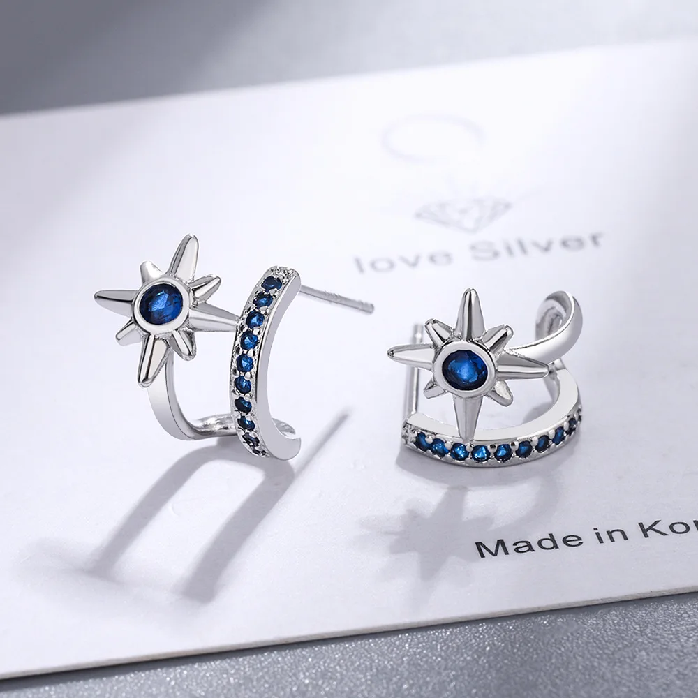 New Arrival 925 Silver Needle Trendy Blue Star Crystal Ladies Stud Earrings Jewelry For Women Christmas Gifts Cheap