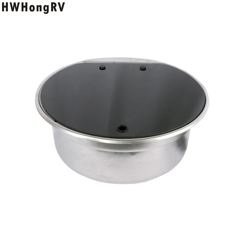 HWHongRV Boat RV Caravan Stainless Steel Hand Wash Basin Sink with Tempered Glass Lid