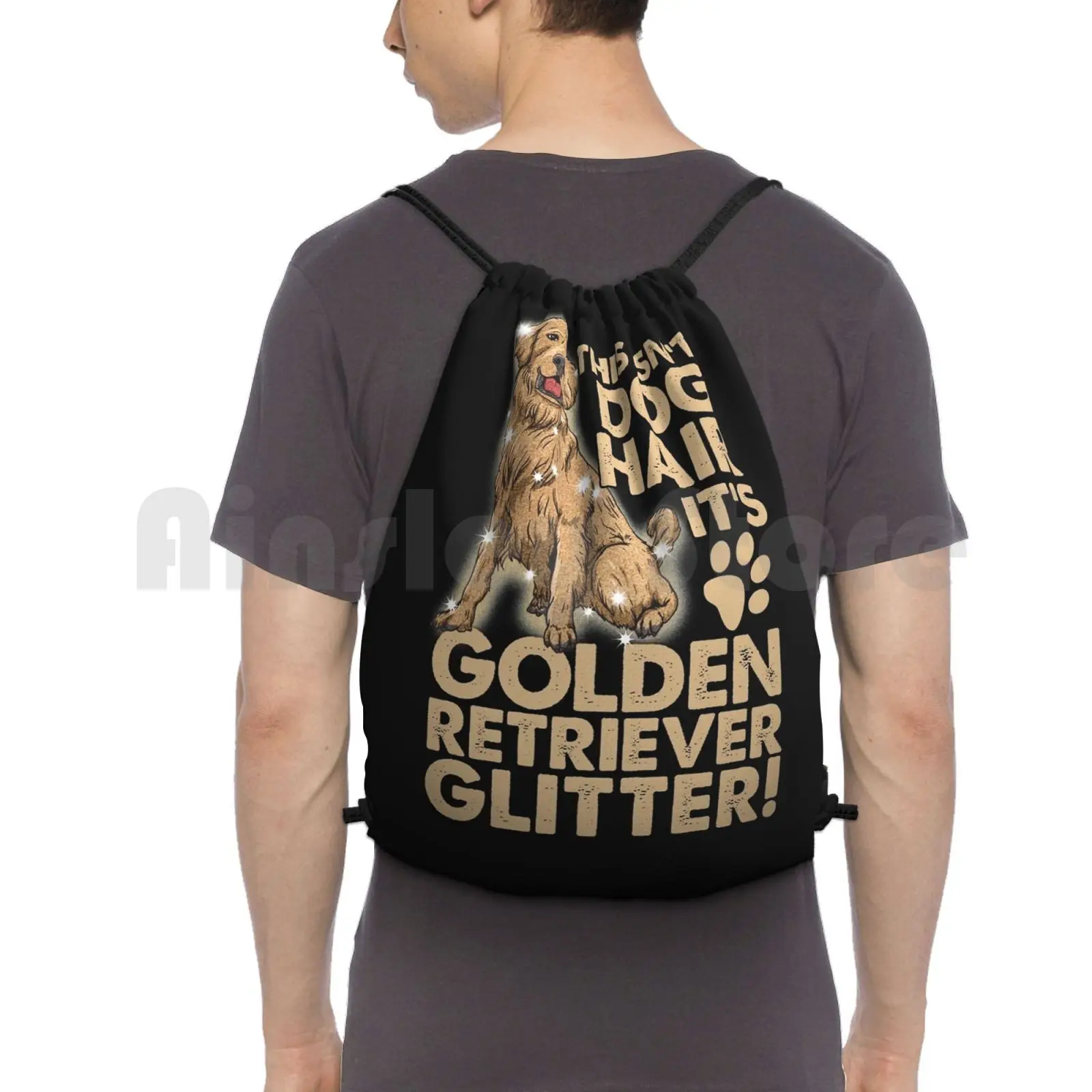 Golden Retriever Dog Glitter Backpack Drawstring Bag Riding Climbing Gym Bag Golden Retriever Dog Golden Retriever Golden