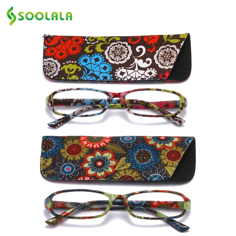 

SOOLALA 2pcs Floral Printed Anti Blue Light Glasses Spring Hinge Protection Glasses Frame For Computer Blue Light Blocking Women