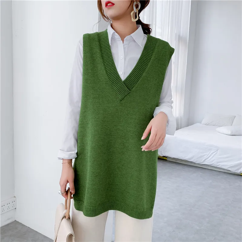 

[ZAYAU]2025 Spring and Autumn New Solid Color V-neck Show Thin Loose College Style Long Knitwear Vest Waistcoat