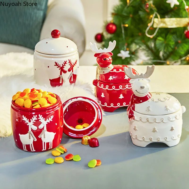 Creative Elk-shaped Ceramic Storage Jar Snack Storage Jar Ceramic Jar Christmas Storage Box Decoration Kitchen Storage Supplies