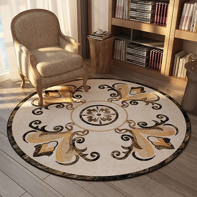 

Non-Slip Circular Floor Mat for Bedroom and Living Room, Marble Style Carpet, Chair Carpet, Piano Decoration, American