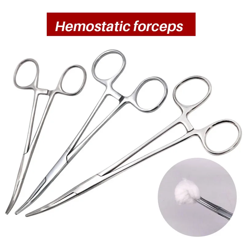 14/16/18cm Pet Animals Hemostatic Forceps Clamp Stainless Steel Veterinary Curved Tip Forceps Locking Clamps