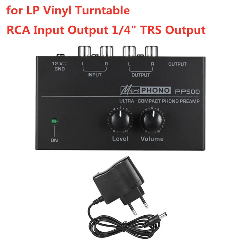 

PP500 Phono Preamp Preamplifier with Level Volume Controls RCA Input Output 1/4" TRS Output Interfaces for LP Vinyl Turntable