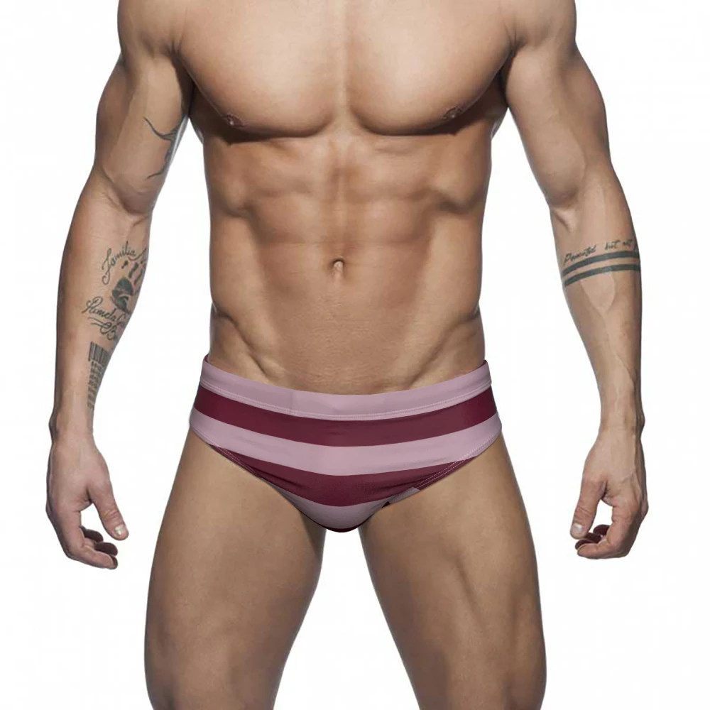 Sexy Men Striped Swimwear Summer Low Waist Bathing Suit Bulge Pad Beach Swimsuit Fashion Male Sport Homme Surfing Swim Briefs