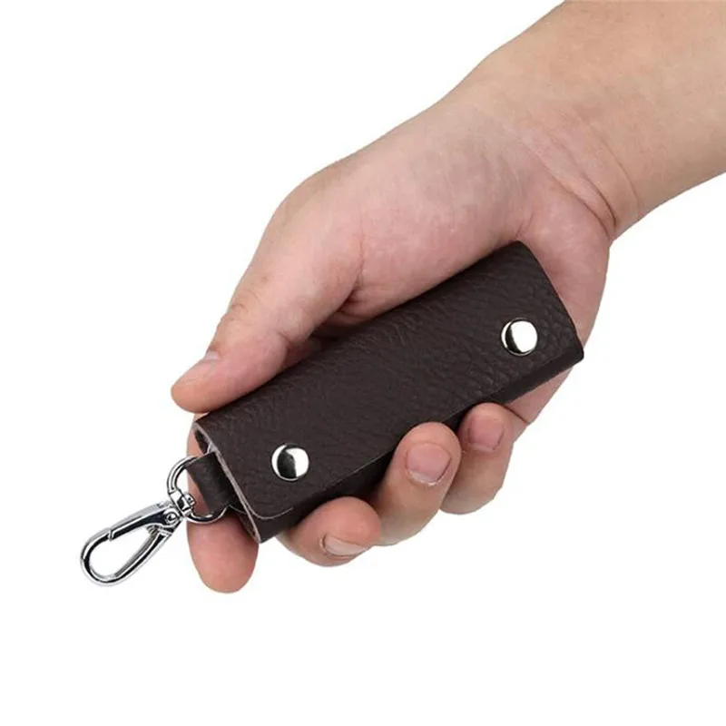 Leather Keychain Men Women Key Holder Organizer Pouch Cow Split Car Wallet Housekeeper Key Case Mini Bag