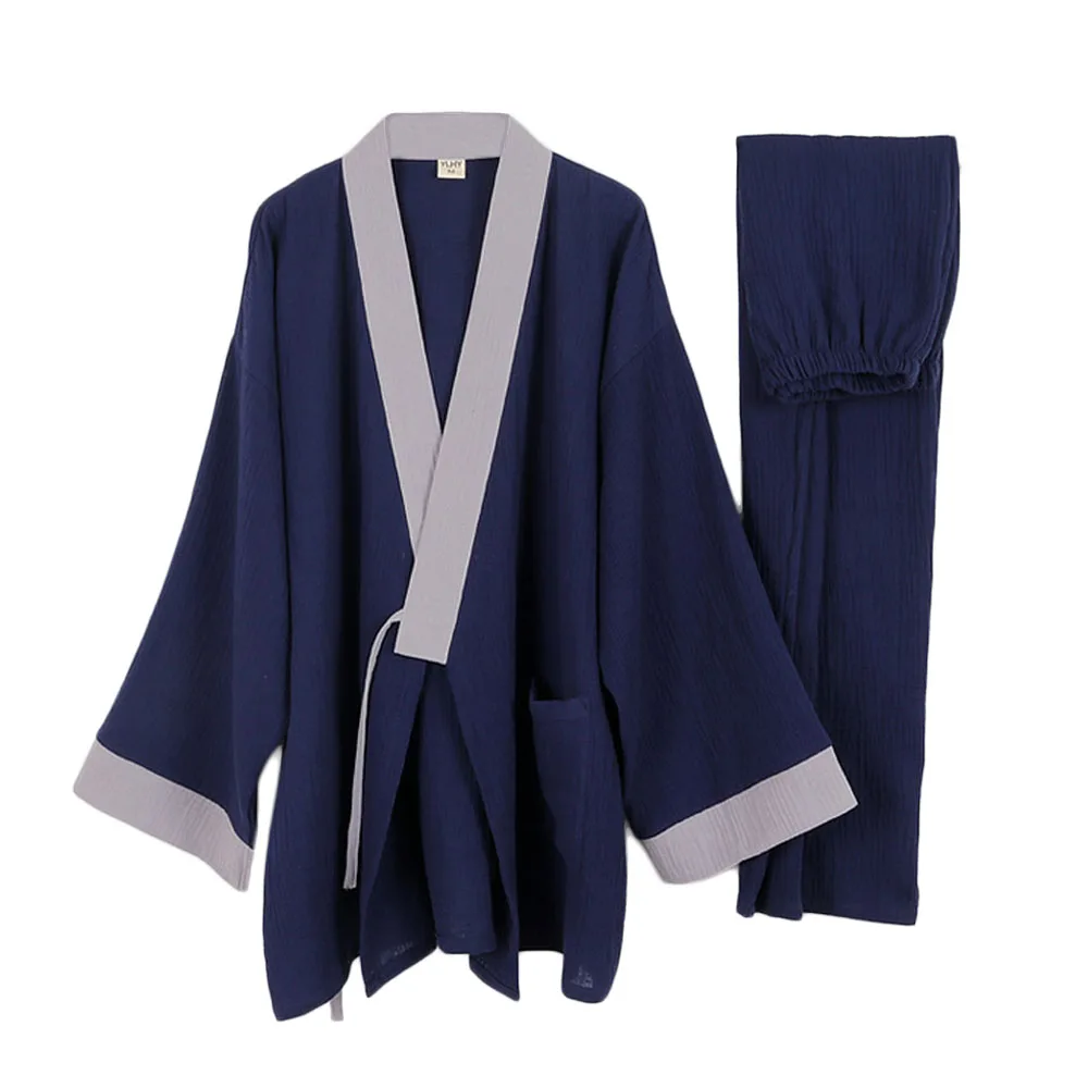 Katoenen Heren Pyjama Japanse Kimono Plus Size Broek Met Lange Mouwen Casual Comfortabel Thuis Service Tweedelige Pak Nachtkleding