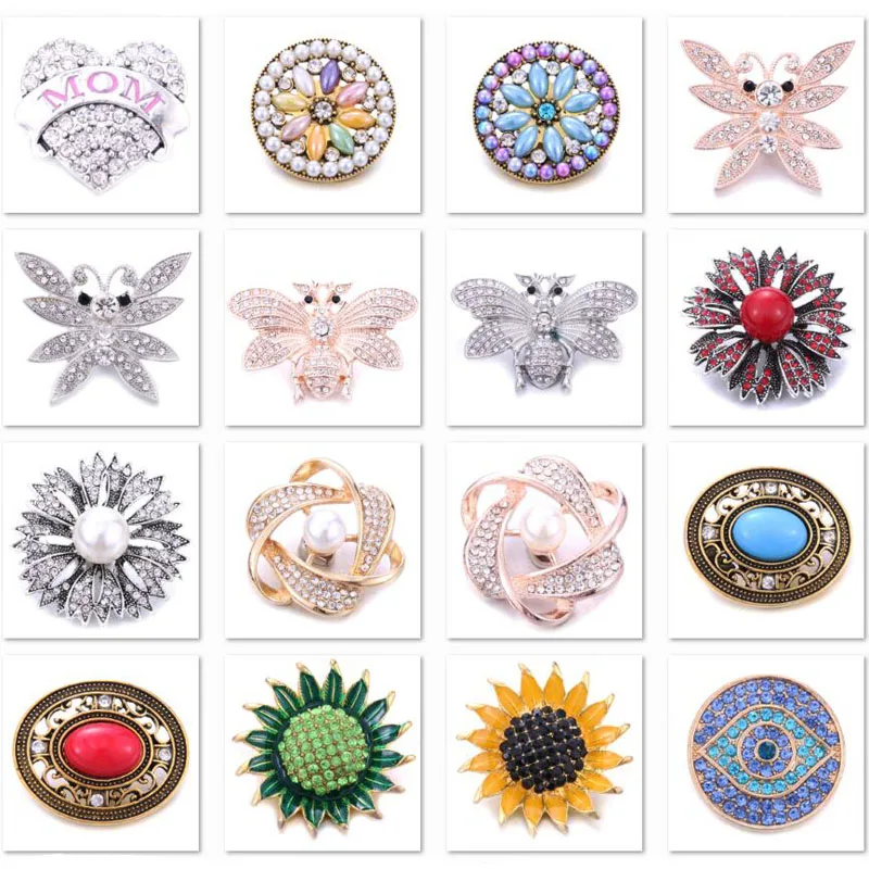 Purple Snap Jewelry Big Crystal Flower Metal 18mm Snap Button Lucky Gift Fit Snap Button Bracelet Bangles DIY Buttons Jewelry