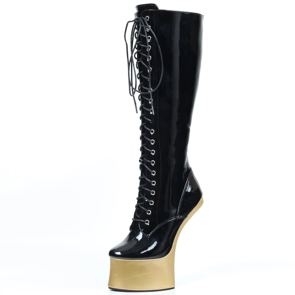 jialuowei Heelless Knee-high Boots 18CM Horse Heel Platform Zip Women Sexy Fetish Pole-dancing Boots