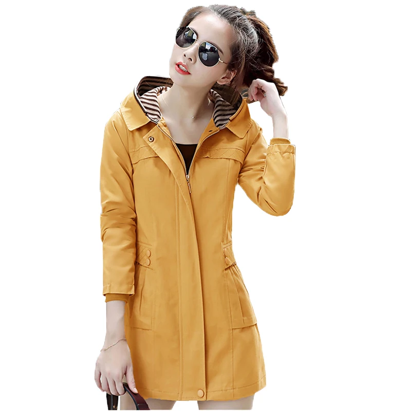 

2022 New Women's Mid-long Windbreaker Jackets Spring Autumn New Slim Hooded Trench Coat Female Long sleev Trench Outerwear 4XL