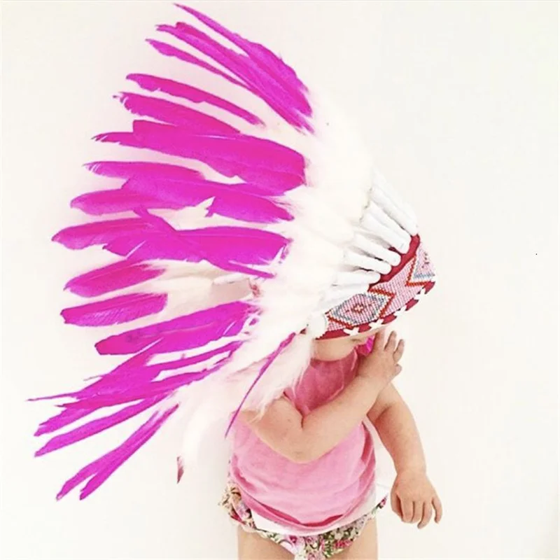 Indian Style Feather Headdress Hat Halloween Decoration Headwear Garland For Baby Girl Boys Villus Chiefs Cap Photography Props