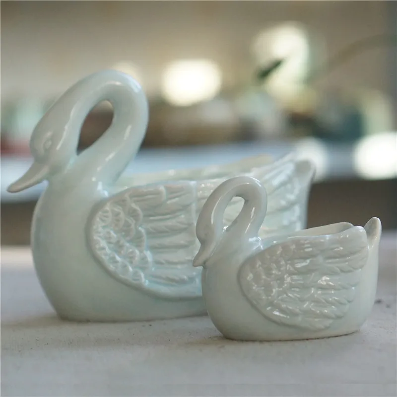 New Creative Succulent Plant Pot Celadon Flower Basket Pot Swan Porcelain Pot Zakka Home Decoration Does Not Contain Plants