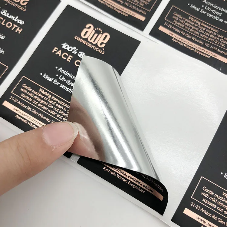 Custom Black Rectangle Matte Silver Package Adhesive Sticker Packing Silver Foil Label  for Bottle Jar Container Pot