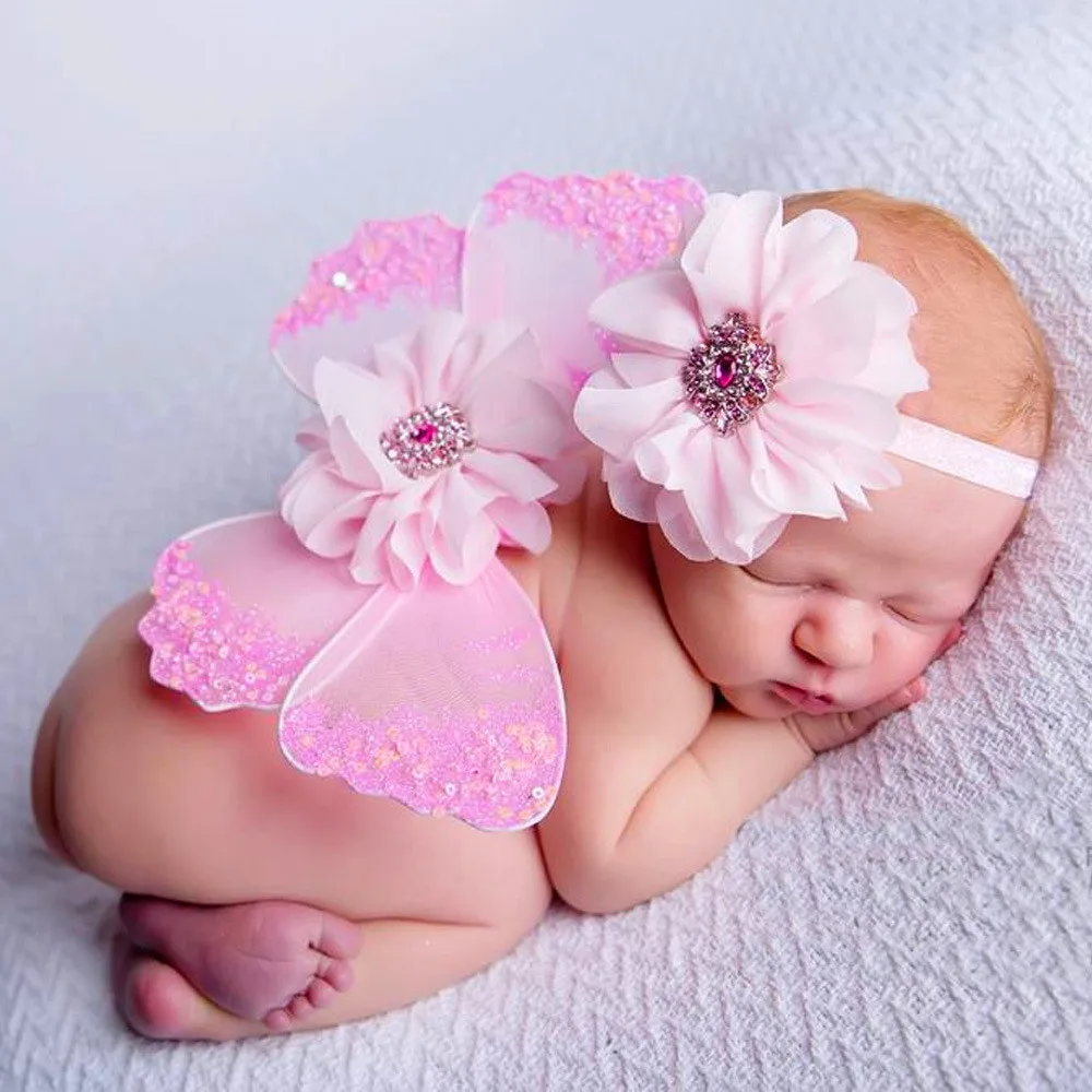 

Newborn Baby Photography Angel Wing Photo Props Costumes Flower Elastic Headband Set Toddler Clothing Accessories Birthday Gifts