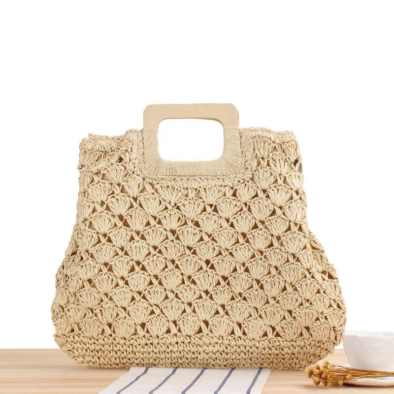 47x39CM Retro Hand-woven Bag Large Capacity Handbag Hollow Straw Bag Ins Seaside Vacation Beach Bag a7128