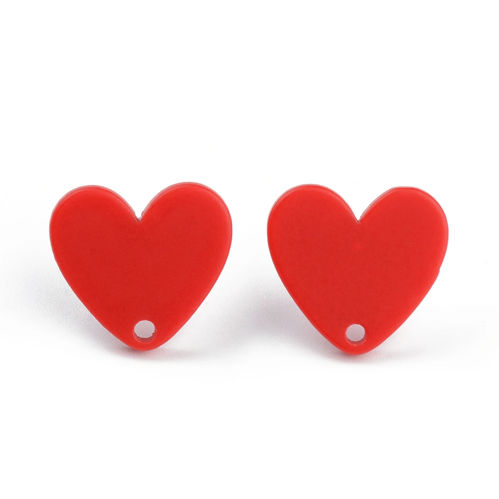 20pcs 14*15.5mm 925 Silver Needle Stud Earrings Colorful Heart Shape  Acrylic Helix Cartilage Tragus Lobe Ear Piercing Jewelry