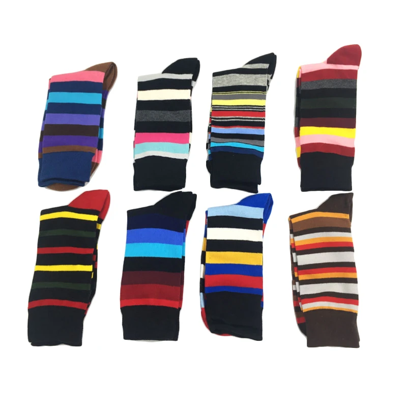 1 Pair Harajuku Men Socks Happy Socks Combed Cotton Striped Plaid Funny Socks Autumn Winter Casual Calcetines Largos Hombre