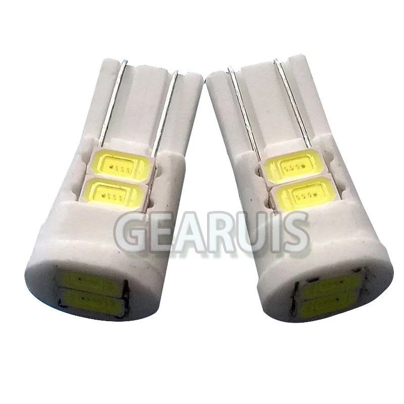 100pcs T10 Ceramic W5W 6 SMD 5630 80MA LED 194 168 Car License Plate Lamps Interior Light Bulbs White Car styling 12V