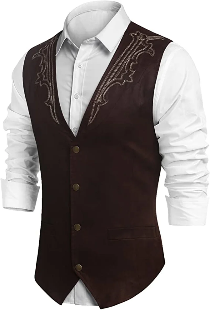 Mannen Suède Pak Vest Geborduurd Toevallige Steampunk Stijl Vest Mode Lente Herfst Plus Size Vest