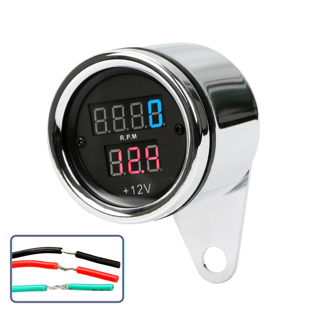 1pc Motorcycle LED Tachometer Digital Voltmeter Tachometer Gauge 12V Motorcycle Metal Odometer Speedometer Universal Accessories