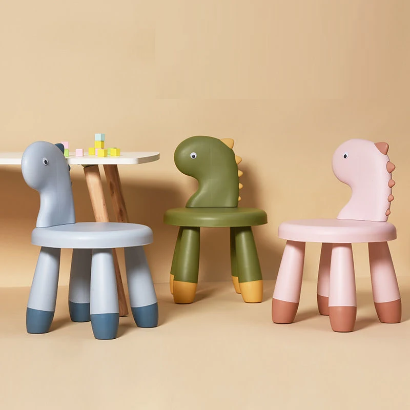 46x30cm Cute Cartoon Dinosaur PP Stool Chair Kitchen Helper Tower Kids Stool with Backrest Safety Thick Waterproof Anti Slip