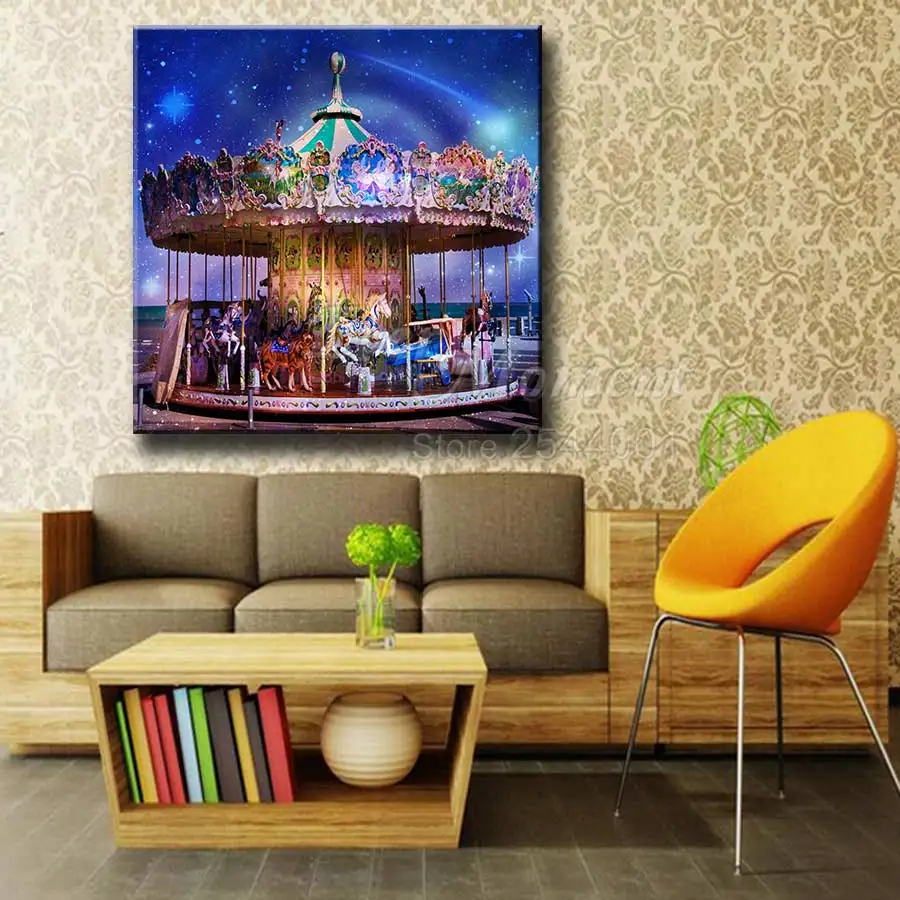 Ever Moment Diamond Painting Carousel Square Diamond Resin Stone Amusement Park Canvas Picture Christmas Gift Drill Kit ASF2389