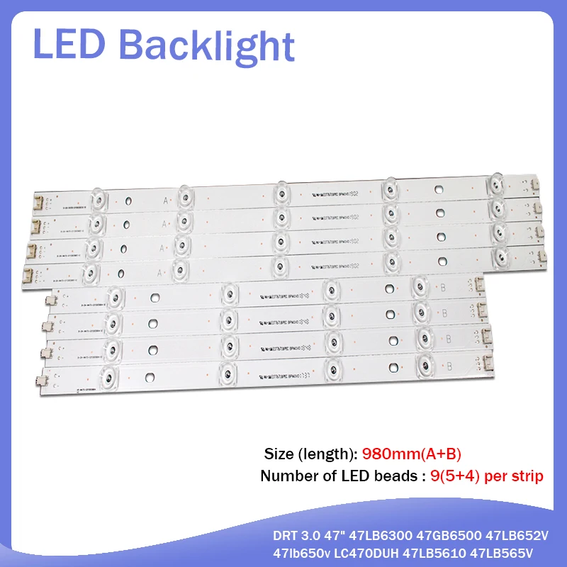 8 pz/set striscia di retroilluminazione a LED per LG 47 lb6200 47 lb6300 muslimb 47 lb582b 47 lb550b 47 lb550u muslimb 47 lb585b